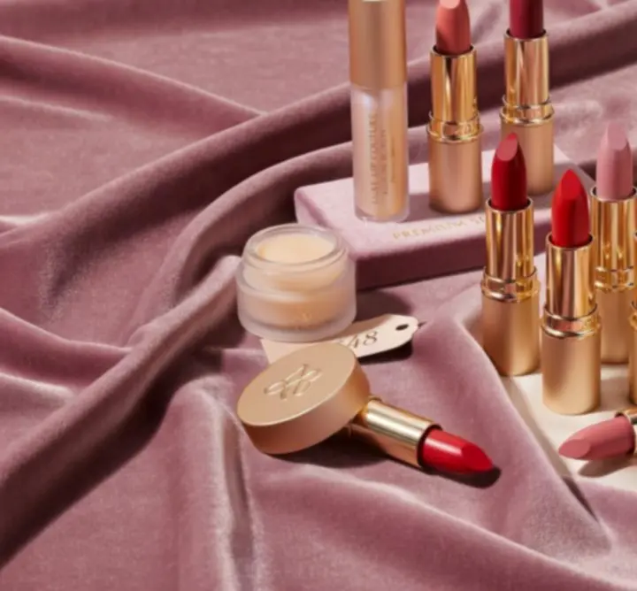 Curated display of luxury lipsticks and lip care products arranged for premium retail presentation.