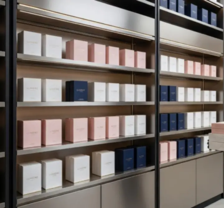 Logistics scene showing warehouse-to-shelf delivery in a refined aesthetic